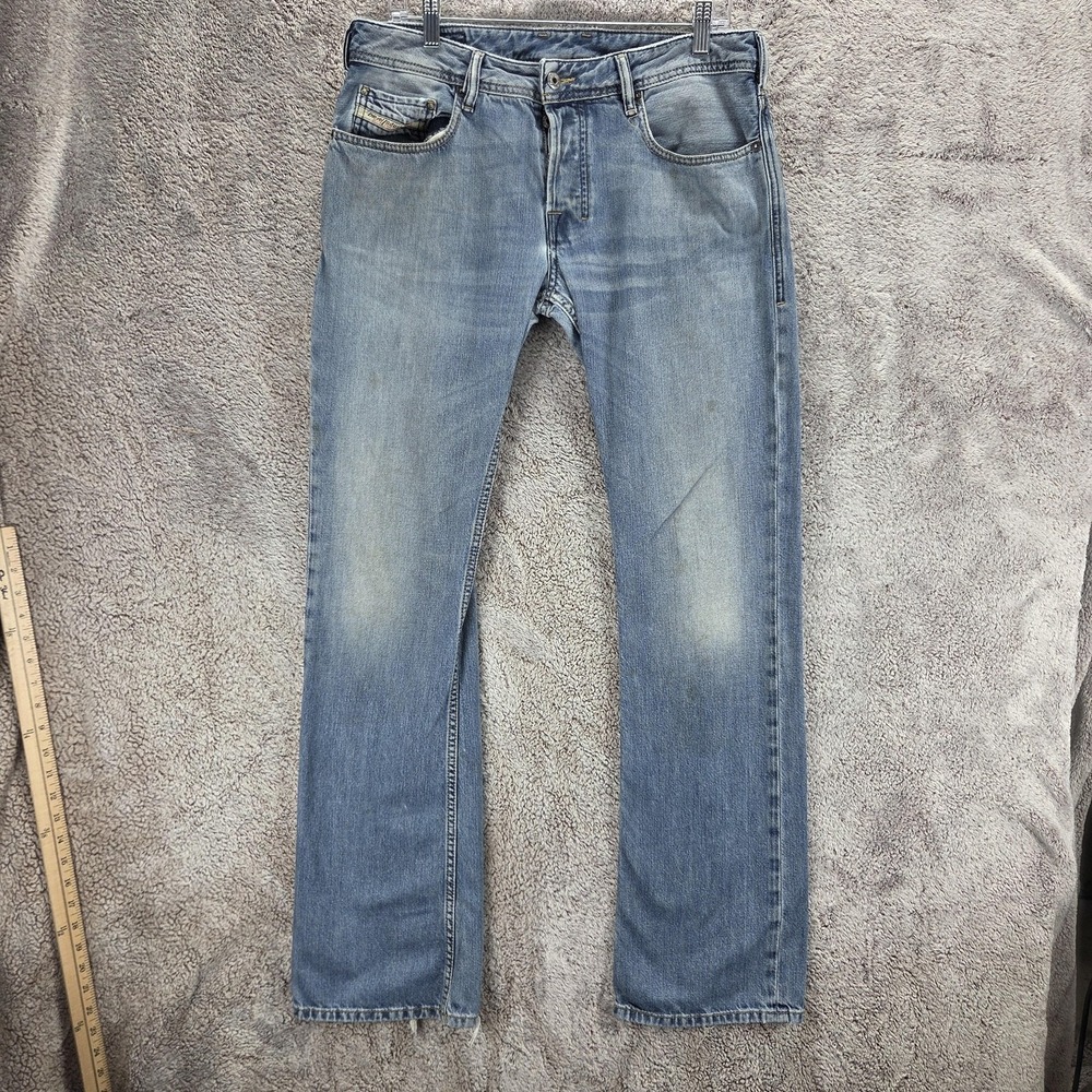 Diesel Jeans Mens 32x34 Blue Zatiny Regular Bootcut Button Fly Altered Hem 0806S